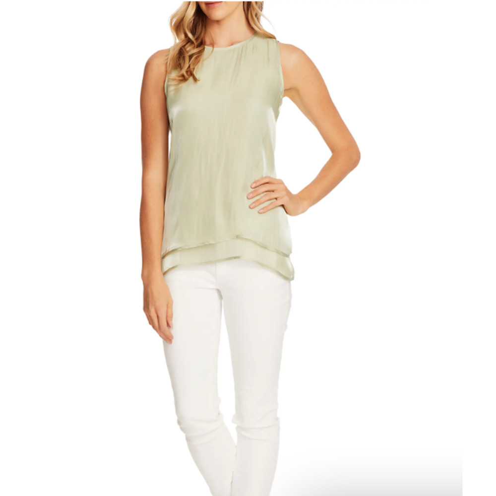 Vince Camuto Tiered Layered Silky Tank Top | Green | sz S NWT $99 - Picture 3 of 4
